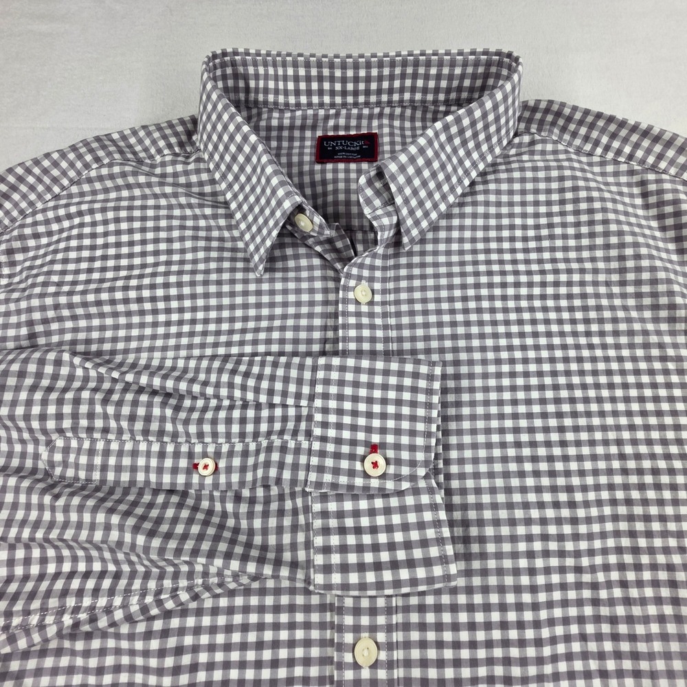 UNTUCKit New Dunn Mens XXL Gingham Button Down Shirt Grey White Regular Fit - Picture 2 of 9